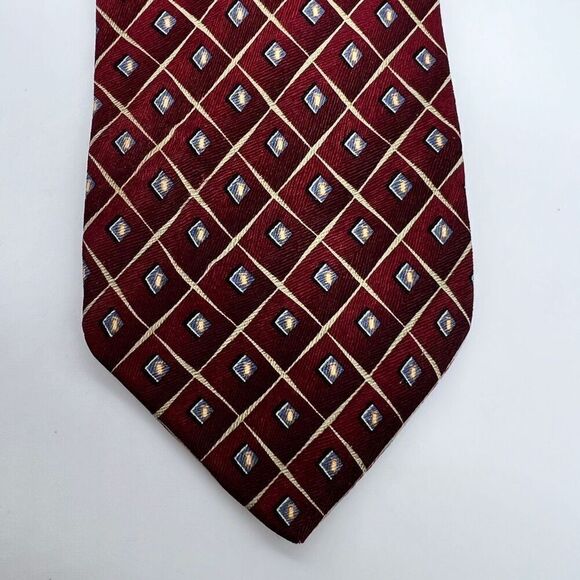 Zylos George Machado 100% Silk Tie Burgundy Cream Light Blue Pattern - Picture 2 of 7
